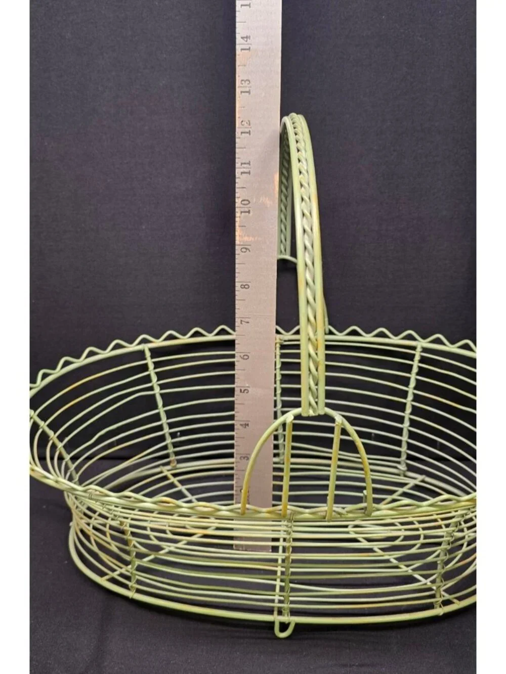 Vintage Sage Green Wire Decorative Egg Basket w Handle 12